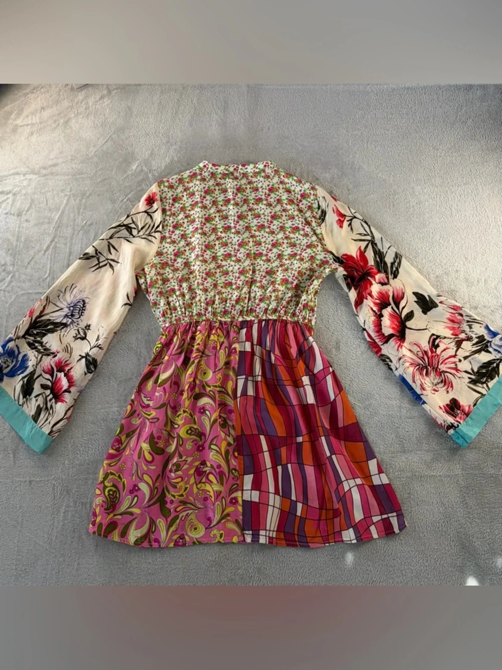River Island Size 8 flirty kimono wrap dress block mixed prints - Picture 3 of 10